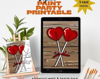 Adult Paint Party Printable Images Kit, Sip and Paint Predrawn Png Stencil Design Download Instructions, Paint On Canvas Outline lolipop