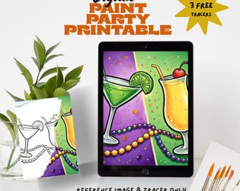 Mardi Gras drinks Canvas printable: DIY Paint Party (digital download) girls night out Fat Tuesday