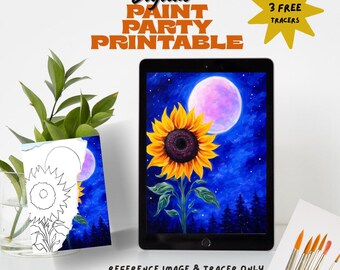 Sunflower Painting blue background Tracer & Reference Pack | Digital Paint Party download