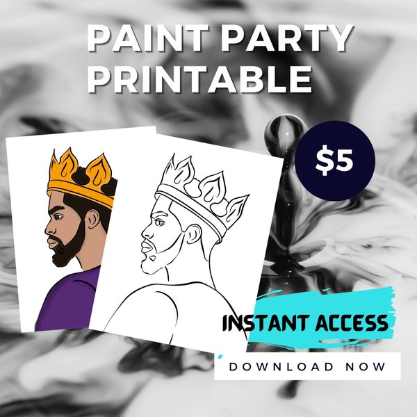 Canvas Printable Black man crowned King / Pre Drawn Outline / DIY Canvas/ Paint Kit/ PNG SVG jpg /paint party/digital download /Devine 9