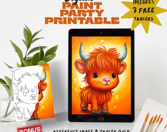 Highland Cow Canvas Printable: DIY Paint Party Template (PNG JPEG)