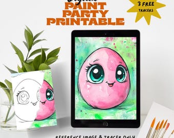 Egg Paint Party Printable: DIY Canvas Outline (PNG, JPEG Digital Download)