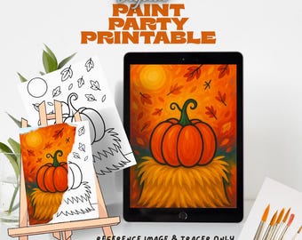 Pumpkin Harvest Paint Party Printable: Fall Canvas Art Template (Digital Download))