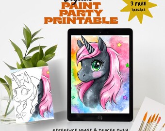 Unicorn Paint Party Printable: Canvas Outline (Digital Download) coloring page
