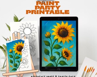 Sunflower Paint Party Printable: Fall Canvas Art Template (Digital Download))
