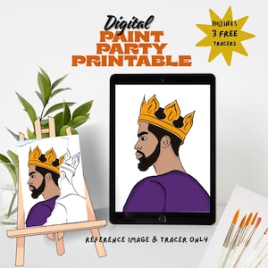 King Diy Erwachsenen Malen Party Printable Bilder Kit, Sip und Paint Vorgezeichnete Png Schablone Design Download Anleitung, Malen auf Leinwand Gliederung Bild 1