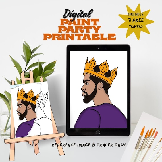 King Diy Adult Paint Party Printable Images Kit, Sip and Paint Predrawn Png Stencil Design Download Instructions, Paint On Canvas Outline