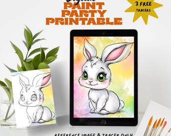 Bunny Outline Digital download: Paint Party Printable (PNG, JPEG) Adult & kids coloring page