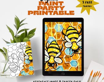 Bee Printable Download, Paint and Sip Tracer Template, Easy Acrylic Canvas Art, DIY Paint Party Outline