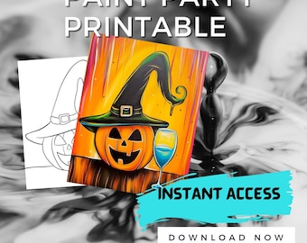 Canvas Printable Witchy Pumpkin Halloween / Pre Drawn Canvas / DIY Canvas / Paint Kit / PNG SVG / paint party / digital / personalized gift