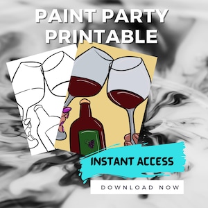 Wine Paint Party Canvas: Pre-Drawn Outline (Digital Download)
