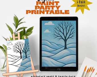 Gemütliche Winterlandschaft Malerei Tracer | Leinwand Umriss | DIY Paint & Sip Printable | Winter Hütte Ausmalbilder | Sofortiger digitaler Download