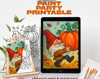 Gnome & Pumpkin Paint Party Printable: Fall Canvas Art Template (Digital Download)