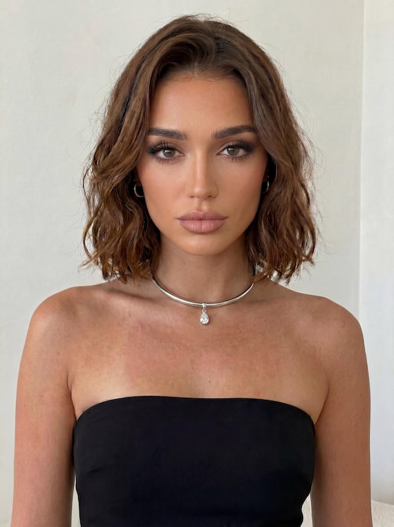 Collier Choker Minimaliste Ouvert, Collier Rigide Argenté Pendentif Goutte, Bijou Élégant Femme, Style Clean Girl Collier Moderne Intemporel