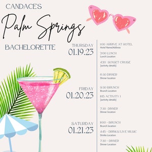 Bachelorette itinerary Template - Palm Springs - Customizable