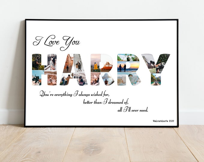 Personalize Photo Collage Gift Idea for Valentines Day | Custom Photo Poster | PhotoWall collage gift for him or her | Custom Name & Message