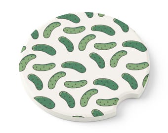 Pickle Pattern Soapstone Car Coaster | Absorbent Drink Holder for Vehicles