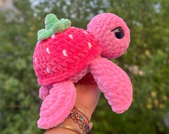 Strawberry turtle plushie - Handmade crochet - READY TO SHIP!