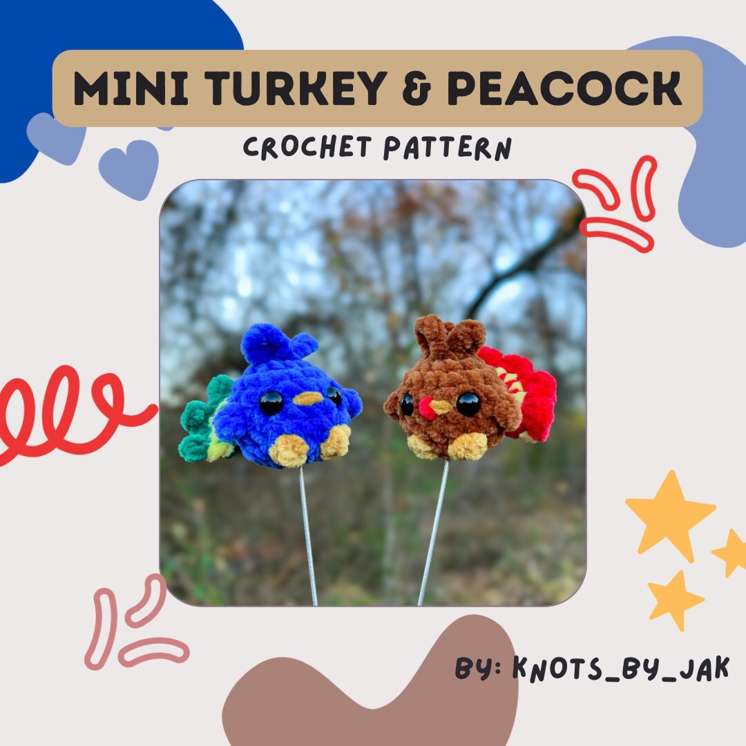 Mini Turkey & Peacock - Crochet pattern - PDF low-sew pattern