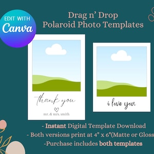 Instant camera-stijl fotokaartsjabloon - canva / 4 x 6 prints / fotosjablonen / bruiloft bedankt / fotokaarten afstudeerfeest