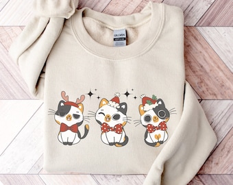 Cat Christmas Sweatshirt, Calico Cat Holiday Sweater, Cat Lover Christmas Crewneck, Calico Cat Gifts, Cat Sweatshirt, Calico Cat Shirt