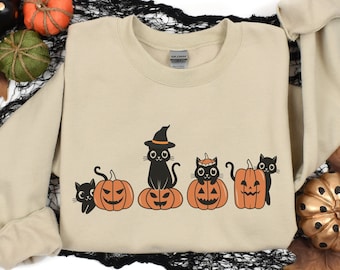 Black Cat Sweatshirt, Halloween Sweater, Halloween Black Cat Shirt, Halloween Sweatshirt, Pumpkin Sweatshirt, Black Cat Crewneck