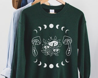 Mushroom Sweatshirt, Mushroom Sweater, Mushroom Clothing, Moon Sweater, Mushroom Gift, Hippie Sweatshirt, Mushroom Crewneck