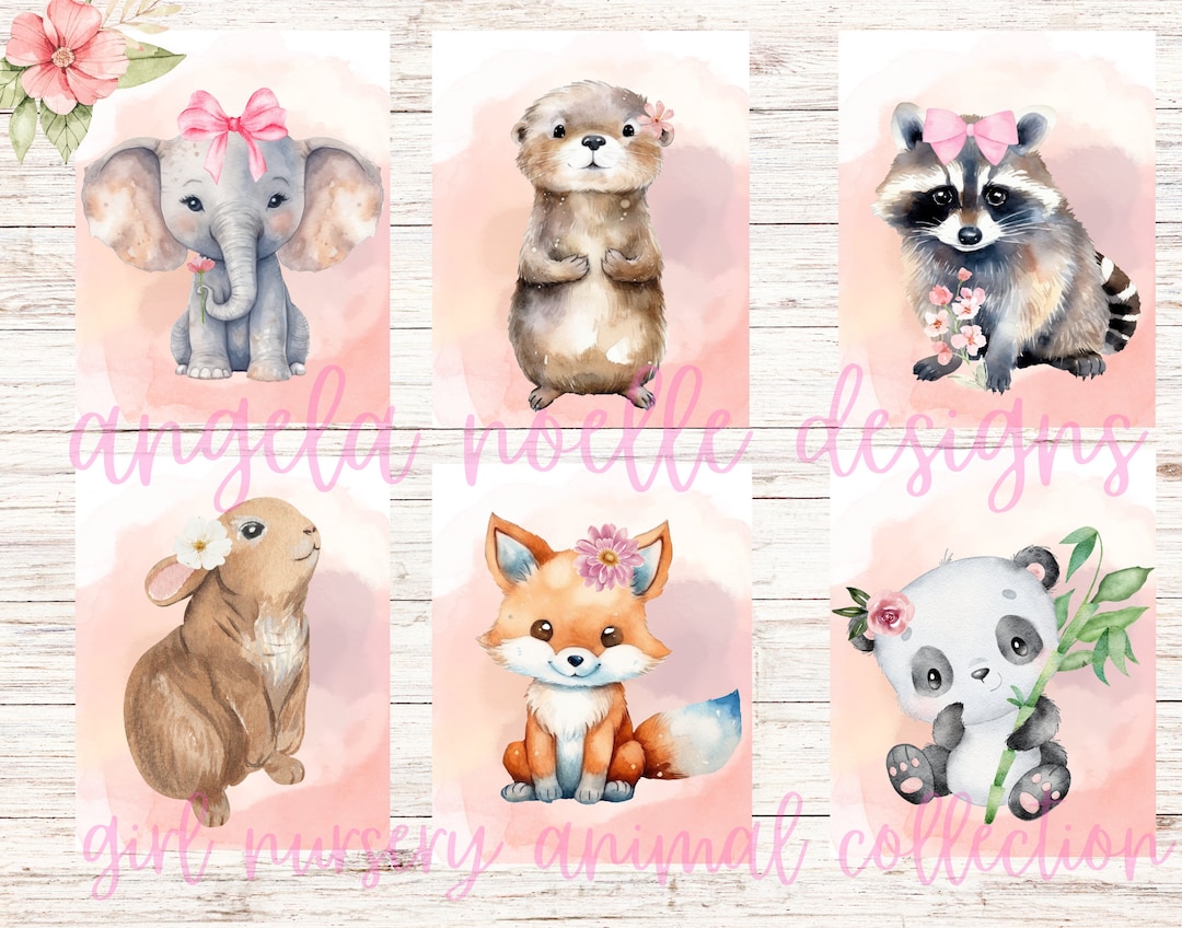 Baby Animal Nursery Art / Printable Set of 6 Baby Animal Themed Girls