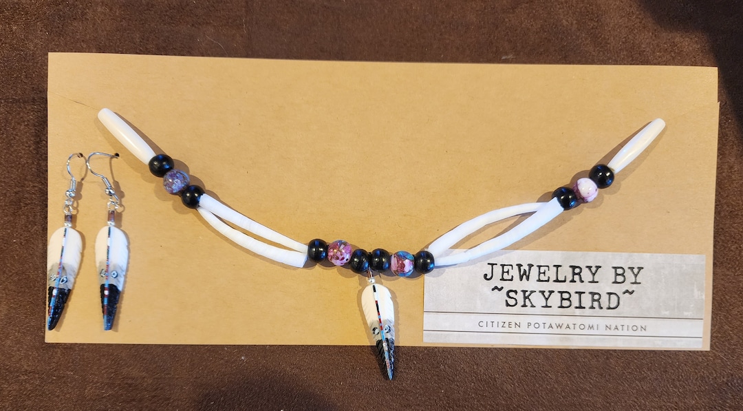 Painted Feather Choker and Earrings 