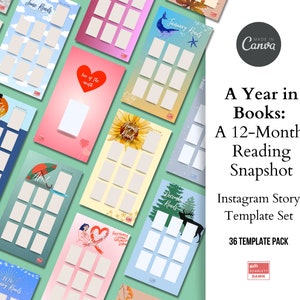 Un anno in libri: 12 riassunti mensili delle letture Modelli di storie di Instagram / Bookstagram / IG / Elenco di lettura / Book Tracker / Modello Canva
