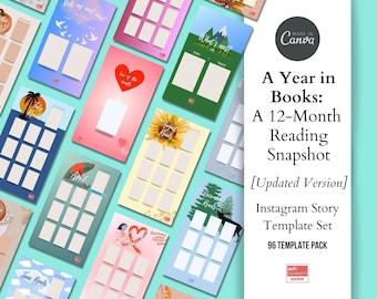 Bookstagram Instagram Story Templates: 12 Monthly Reading Wrap-Ups (Editable Canva Template) [90+ different templates]