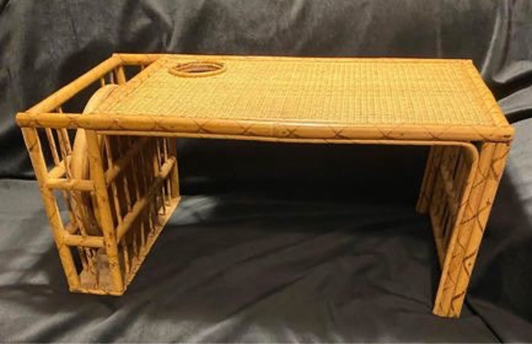 Vintage English Rattan and Bamboo Breakfast Bed Tray With Two Serving