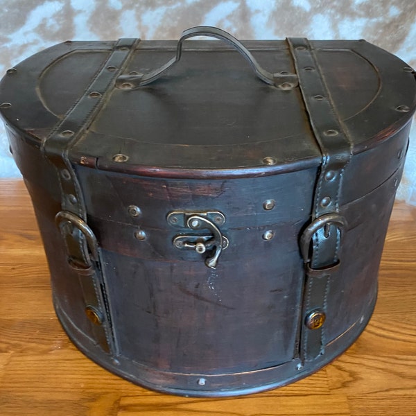 Vintage 1930s French wood with leather Hat Box