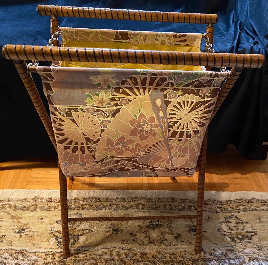 Textile Magazine Rack Vintage 1970s Beautiful Fabric Folding Magazine Rack / Sewing Storage ...