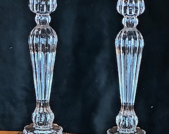 Pair Of Large Mid Century 1950 / 59 Czech Republic Bohemian Crystal Candlestick