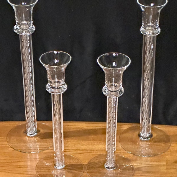 Vintage Mid Century 4 Kosta Boda From Sweden Crystal Spiral Candleholders