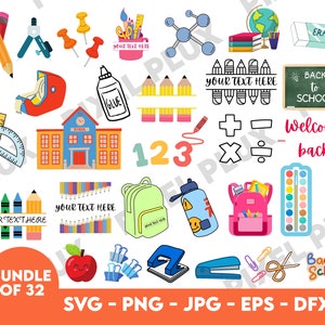 School Supplies SVG Bundle | Back to School SVG | School Clipart Set | Teacher SVG Bundle | Pencil svg files | Apple svg | School png