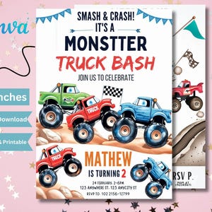 Editable Monster Truck Birthday Invitation Template, Monster Truck Invitation, Monster Truck