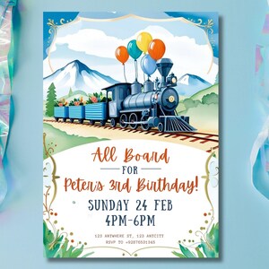 Editable Train Birthday Invitation Template, Toy Train Invitation for any age, Train Birthday Invitation, instant download canva template