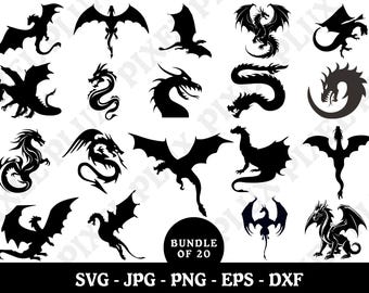 Dragon Silhouette SVG Bundle: Dragon Head Clipart (Printable)