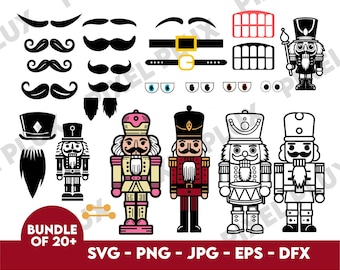 Watercolor Nutcracker Faces PNG Bundle: DIY Cricut SVG Files
