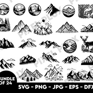 Mountains SVG Bundle | Mountain silhouette PNG | Nature SVG | Landscape svg | Mountains Clipart | Outdoor svg | Forest Svg | Trees svg | eps