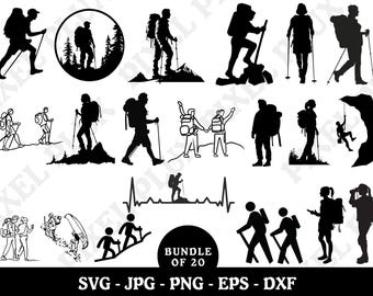 Hiking SVG Bundle: Forest Scene, Mountain Hiker (Digital Download)