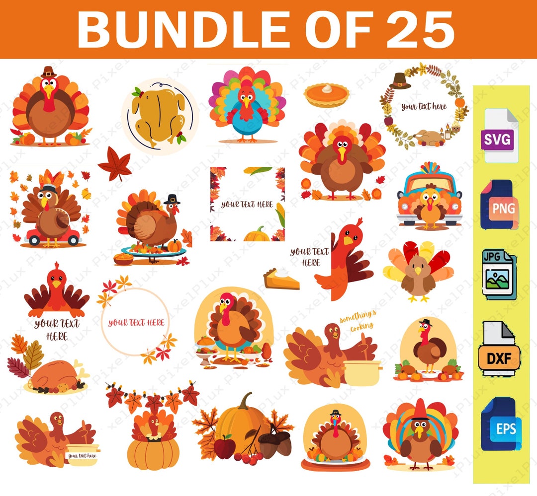 Turkey SVG Cool Turkey Clipart Cute Turkey SVG Bundle Friendsgiving Cut