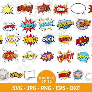 Bundle of Comic Style Action Bubbles, Comic Cartoon Style, Birthday Bundle, Comic Balloon Bubble Art svg, Comic Book clipart
