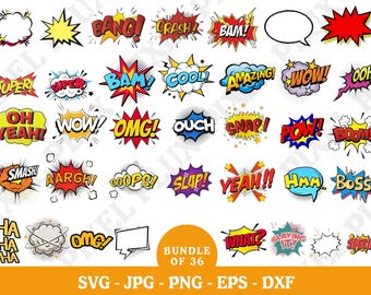 Bundle of Comic Style Action Bubbles, Comic Cartoon Style, Birthday Bundle, Comic Balloon Bubble Art svg, Comic Book clipart