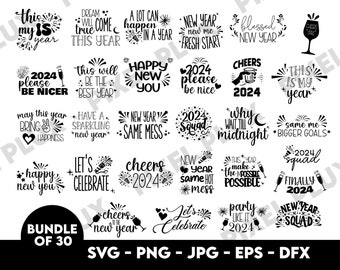 Happy New Year 2024 SVG Bundle | New Year's Eve Cliparts (Digital Download)