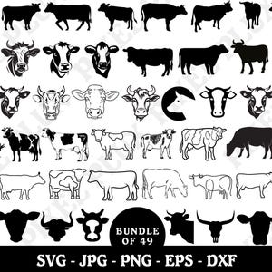 Paquete de svg de vaca / Cabeza de vaca svg / Animal de granja svg para cricut / Granja de vacas svg / Descarga instantánea / archivo svg para cricut/ Imágenes prediseñadas de uso comercial