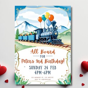 Editable Train Birthday Invitation Template, Toy Train Invitation for any age, Train Birthday Invitation, instant download canva template
