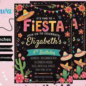 Editable Fiesta Birthday Party Invitation, Fiesta Invitation, Mexican Theme Invitation, Cinco De Mayo, Canva Template